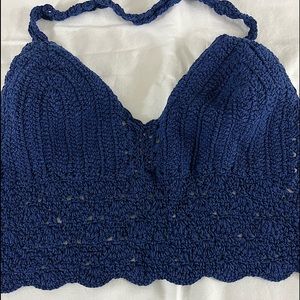 Crochet halter top. Navy blue. OS.